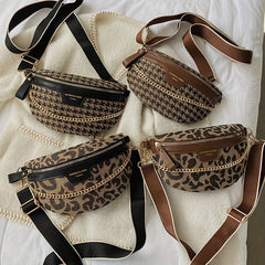 Leopard Print Canvas Crossbody Bag Vintage Inspired Fanny Pack