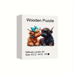 Highland Cow & Calf Wooden Puzzle Decor