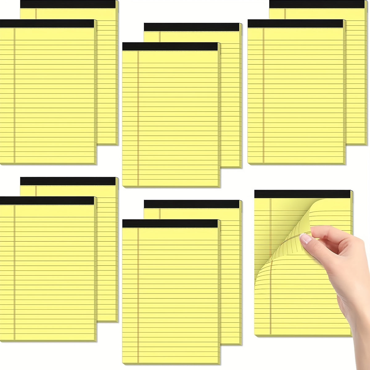 10pcs Yellow Horizontal Line Notepad Work Notebook