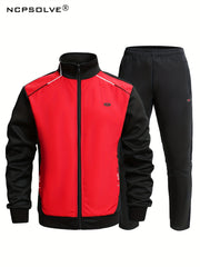 Men's Sports Suit Zip Up Jacket & Solid Pants
