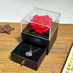 Red Rose Necklace with Heart-Shaped Ocean Pendant