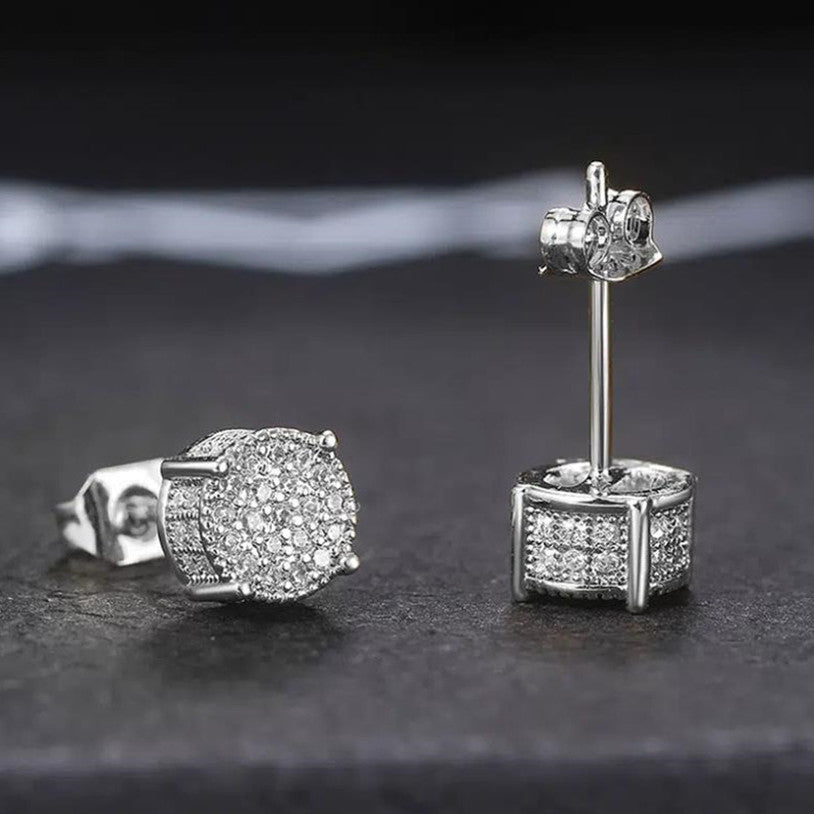 Men's Round CZ Stud Earrings