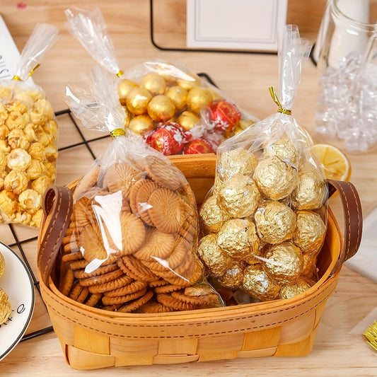 100pcs Transparent Snack Bags + Twist Ties for Cookies, Candy, Party Gifts