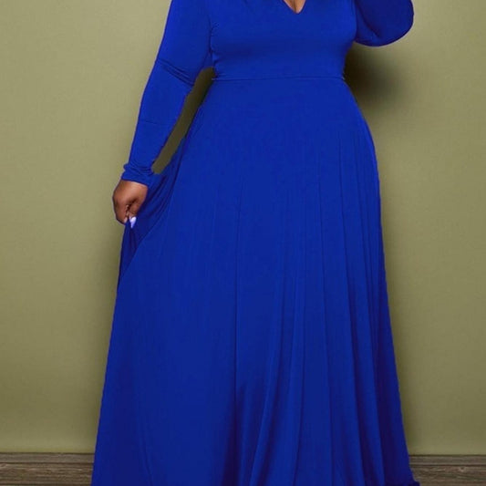  V Neck Long Sleeve Maxi Dress
