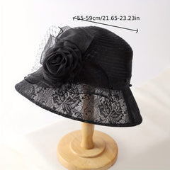 Mesh Breathable Bucket Hat Sunshade Flower Decor Hats For Women