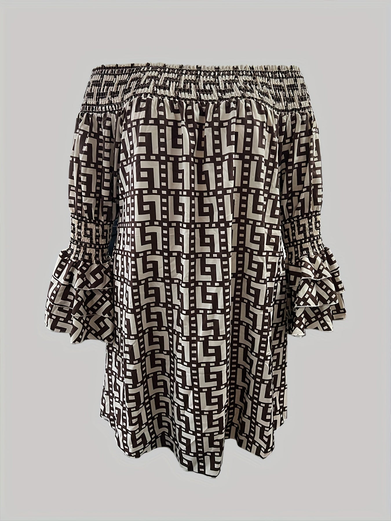  Geometric Print Off Shoulder Dress