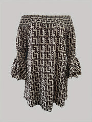  Geometric Print Off Shoulder Dress