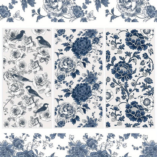 3pcs Vintage Flower Transfer Stickers Waterproof Decals for Furniture Home Decor