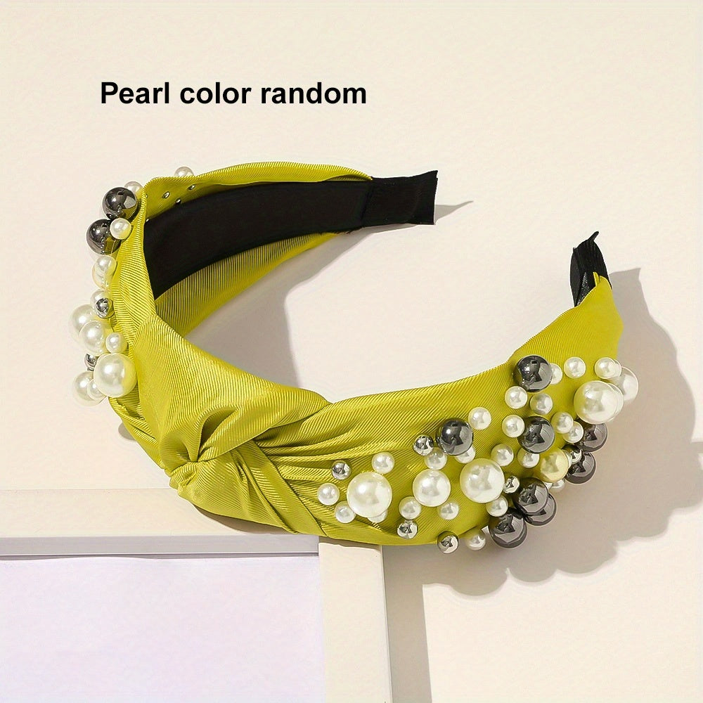 Faux Pearl Headband for Women Top Knotted Hair Accessories