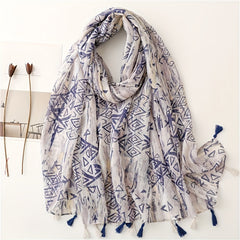 Geometric Tie Dye Print Scarf Lightweight Breathable Sunscreen Fringed Shawl