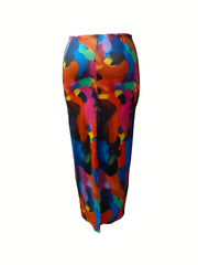  Tie Dye Bodycon Skirt High Rise Elastic