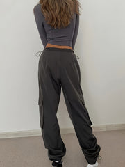  Y2K Cargo Pants Elastic Drawstring High Rise Pockets
