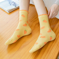 5 Pairs Flower & Striped Socks Comfy & Carrot Pattern Stockings