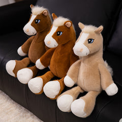 Soft Plush Horse Toy for Kids Cuddly Stuffed Animal Brown Polyester Material