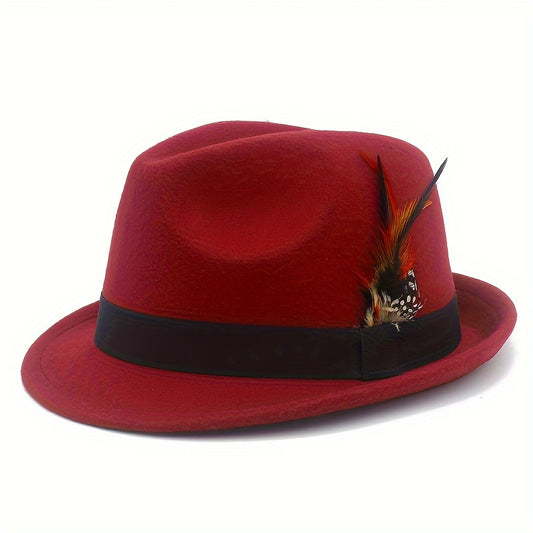 Vintage Felt Top Hat With Feather Decor
