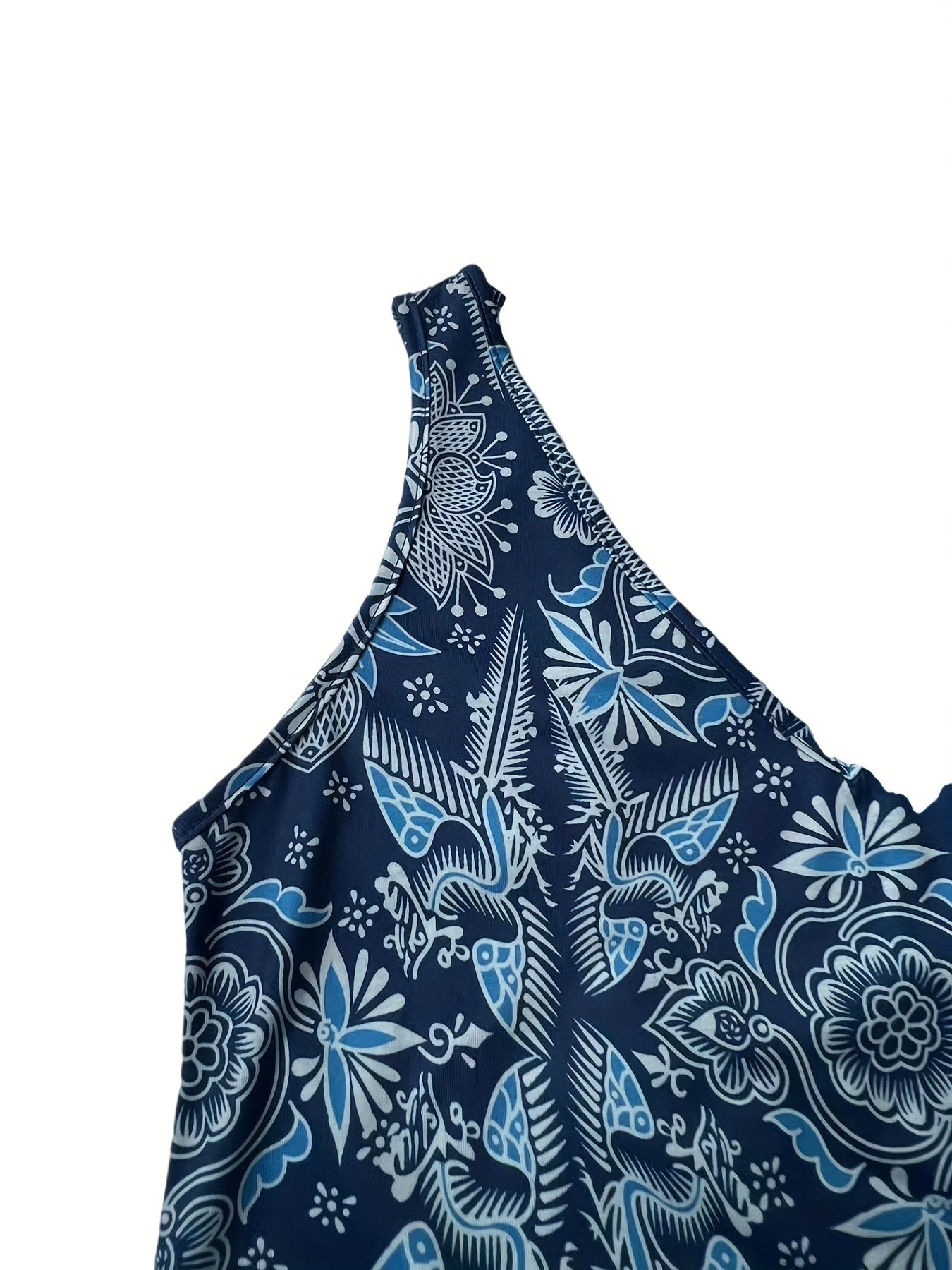 Vintage Ethnic Floral Print Tank Top V Neck Sleeveless Summer Top