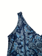 Vintage Ethnic Floral Print Tank Top V Neck Sleeveless Summer Top