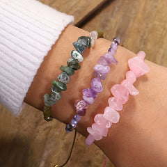Colorful Crushed Stone Beads Braided Yoga Bracelet