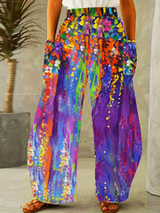  Boho Tie Dye Floral Wide Leg Pants With Pockets