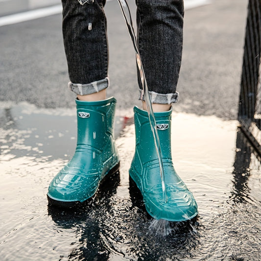Women's Green Rain Boots Anti Skid Waterproof Slip On Shoes
