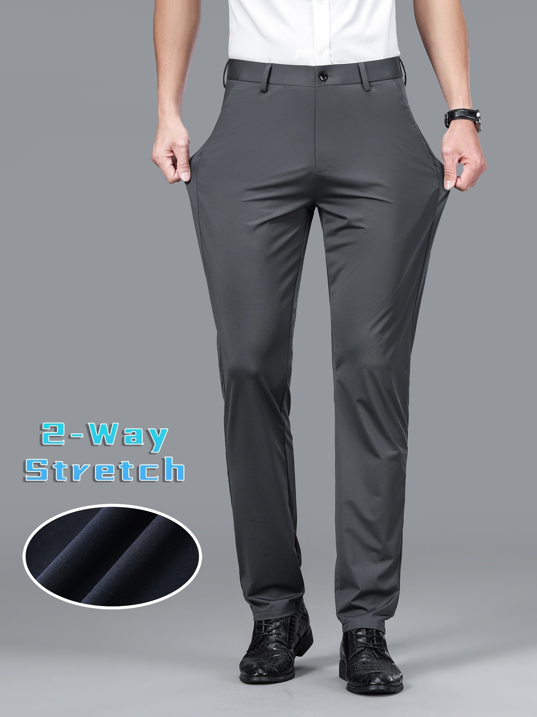 Men's Formal Solid Mid Stretch Dress Pants For Business