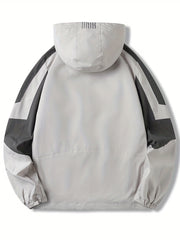 Men's Block Windbreaker Zip Up Hooded Jacket