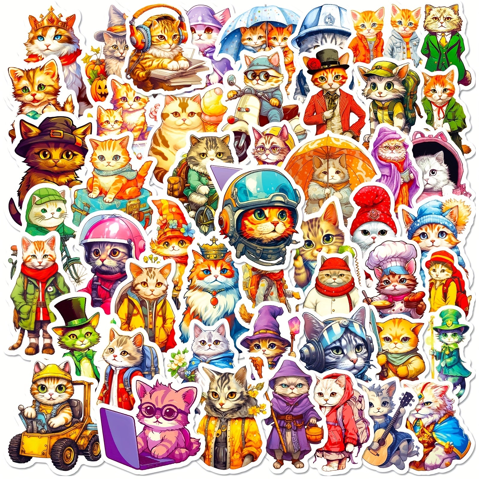 50pcs Cute Cat Stickers for Water Bottles Laptops Phones Skateboards