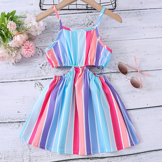 Girls Striped Cut Out Dress for Spring or Summer