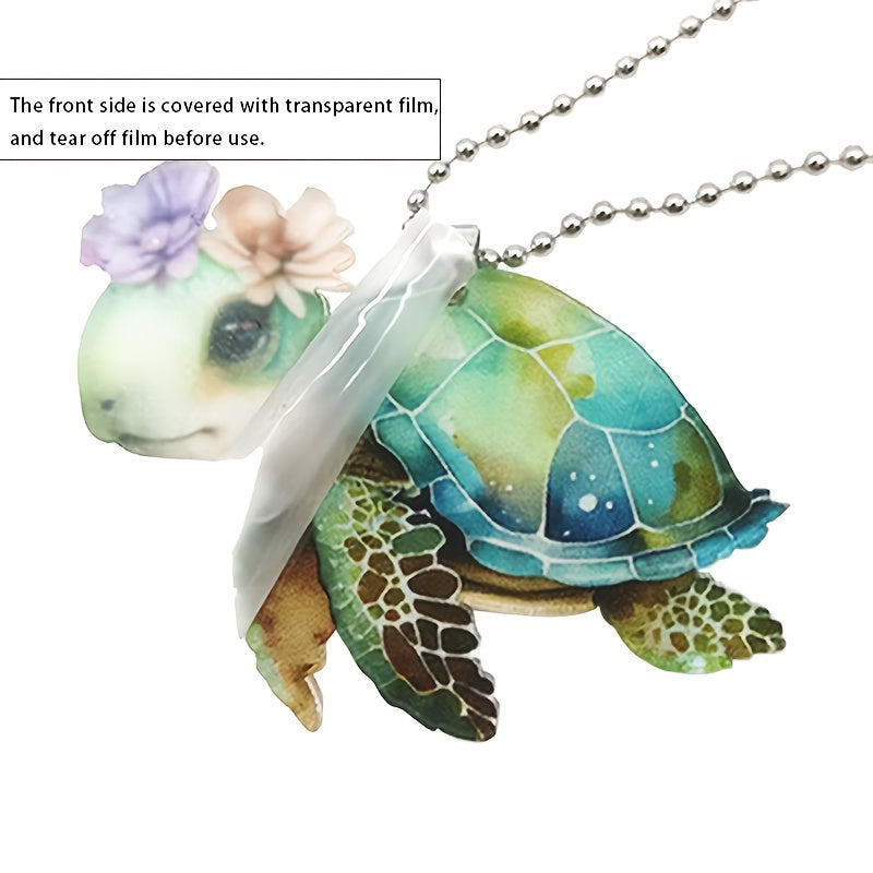 2D Acrylic Flower Turtle Pendant - Car & Bag Accessory