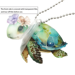 2D Acrylic Flower Turtle Pendant - Car & Bag Accessory