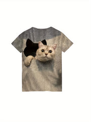 Girls 3D Cat Graphic Crew Neck T shirt Short Sleeve Summer Clothes
