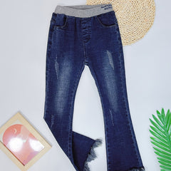Girls Flared Jeans Denim Pants Elastic Waistband
