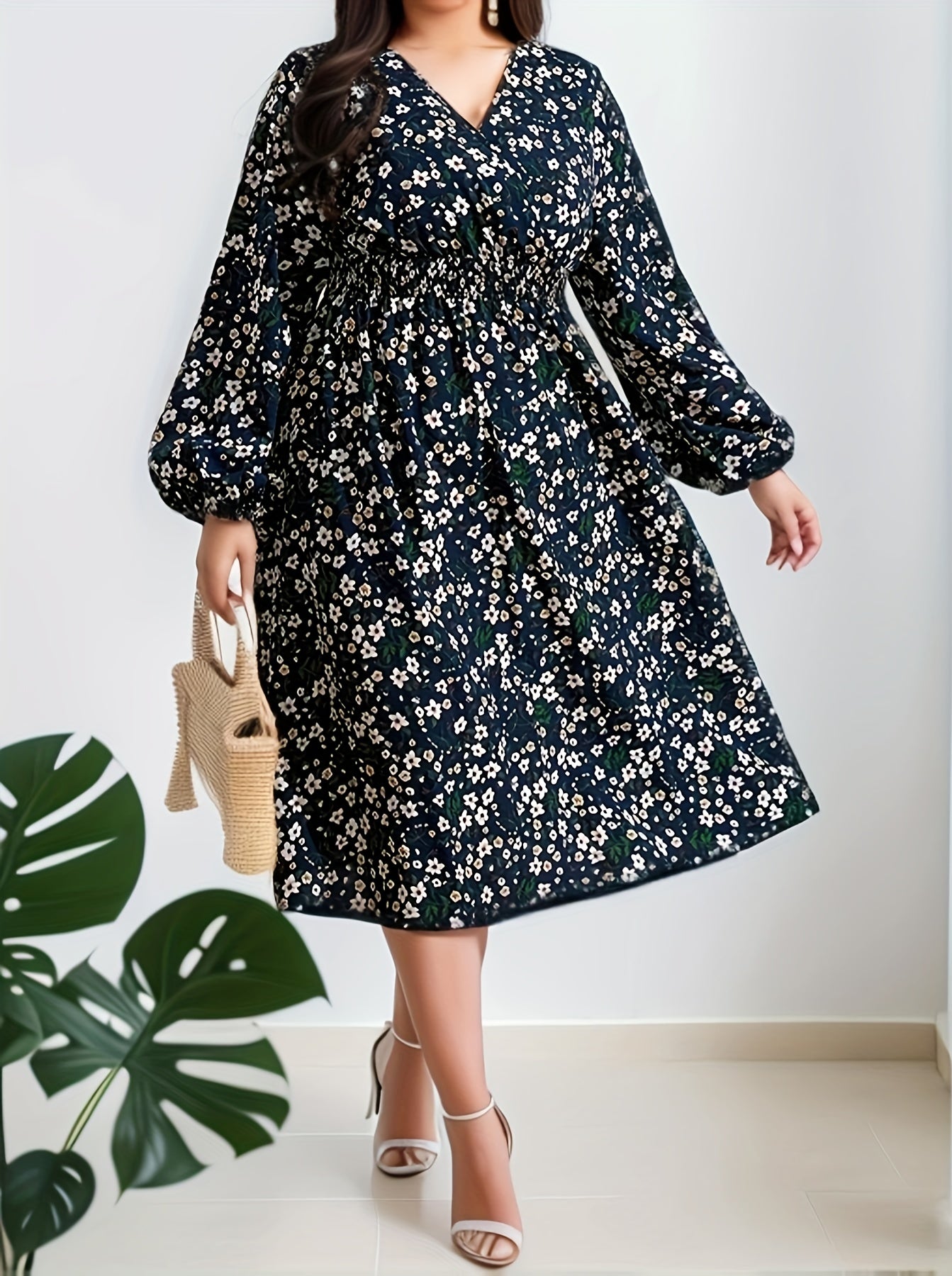  Ditsy Floral Lantern Sleeve Maxi Dress
