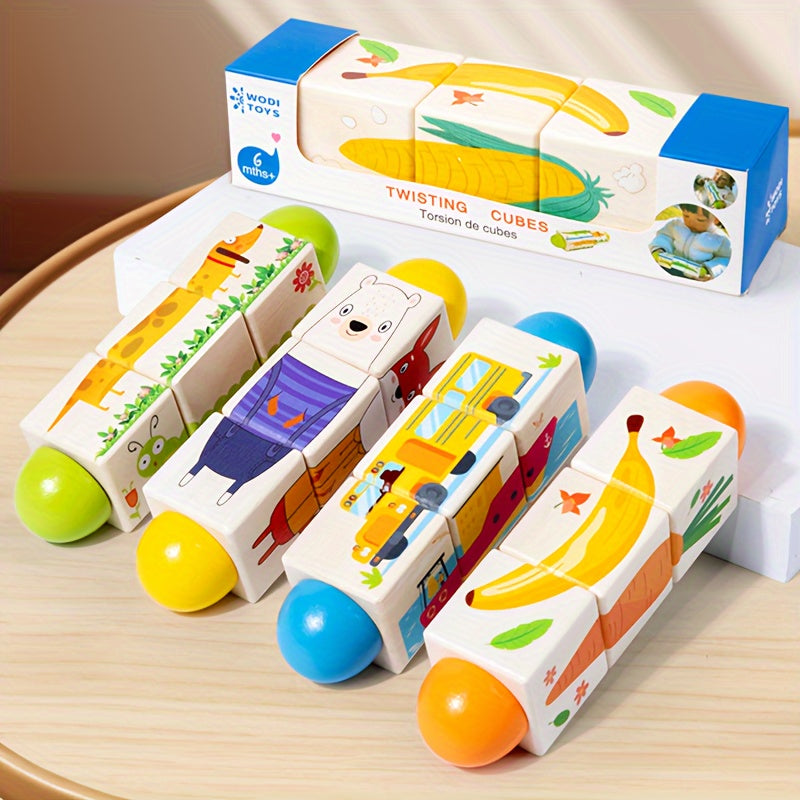 Wooden Twisting Puzzle Cubes for Toddlers - Educational Toy