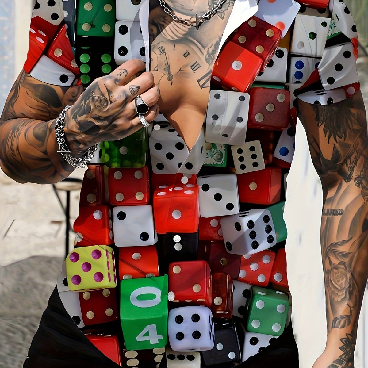 Men's 3D Print Dice Pattern Short Sleeve Shirt