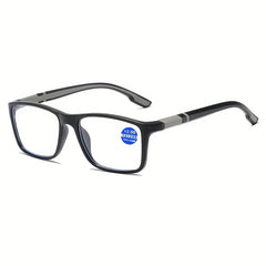 Men's Vintage Square Reading Glasses Anti Light Eyewear with Case