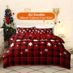 Christmas Themed Duvet Cover Set Checkered Elk Snowflake Print Soft & Breathable