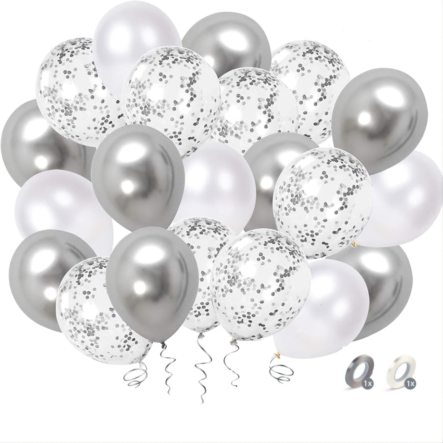 52pcs 12 Silver Confetti Balloons for Weddings Birthdays Baby Showers