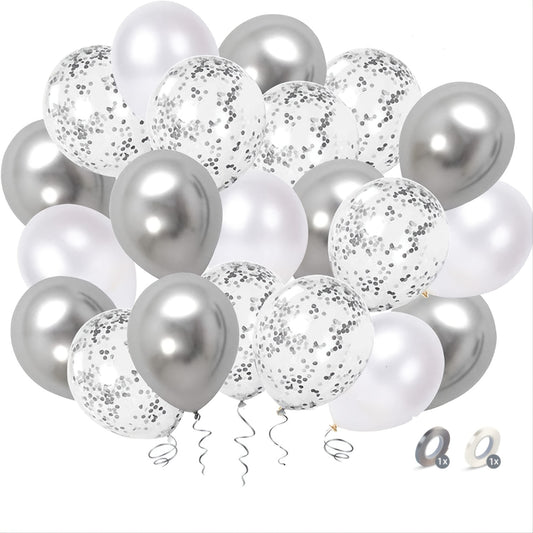 52pcs 12 Silver Confetti Balloons for Weddings Birthdays Baby Showers