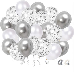 52pcs 12 Silver Confetti Balloons for Weddings Birthdays Baby Showers