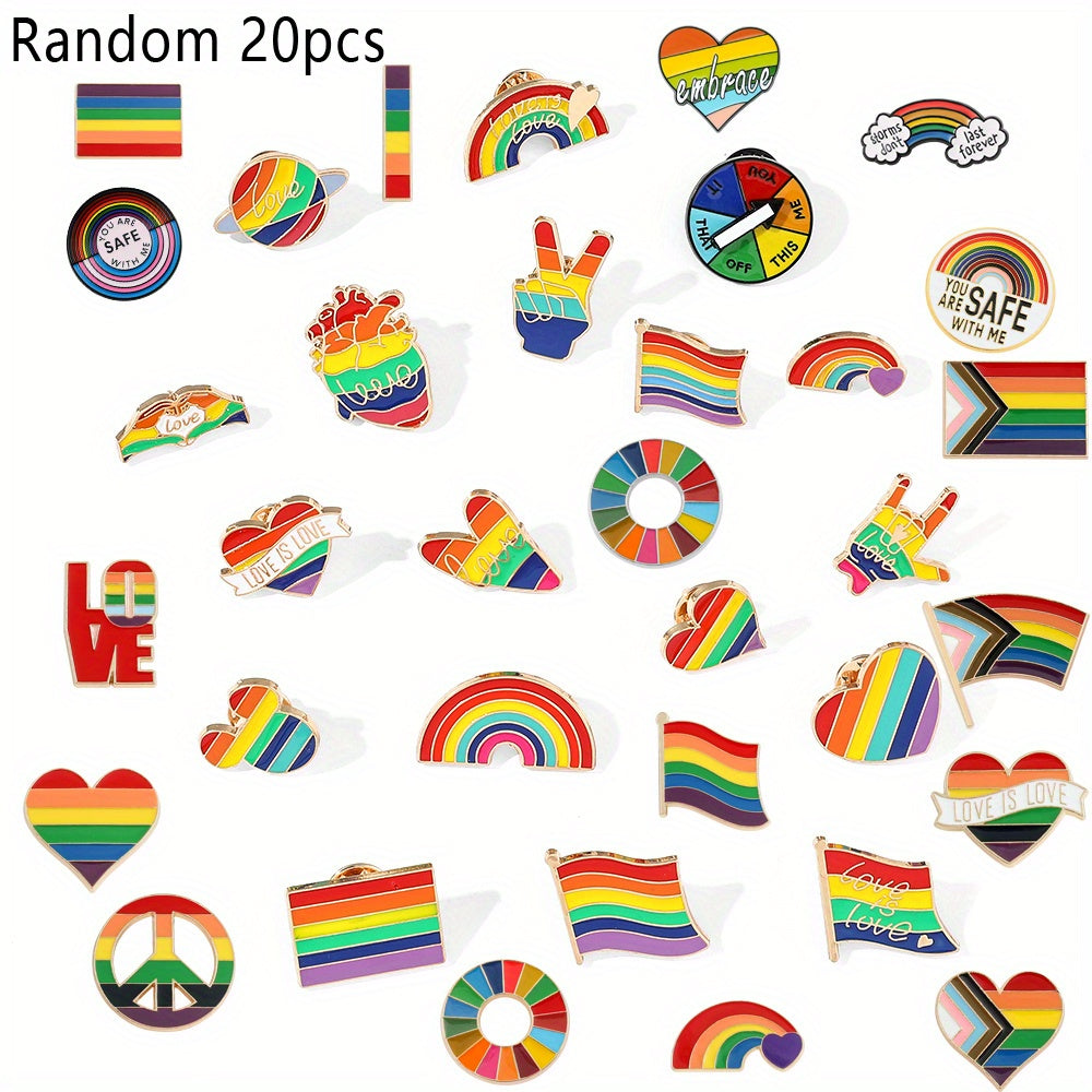 20pcs Random Cartoon DIY Metal Pins for Men Clothes - Seven Rainbow Hair
