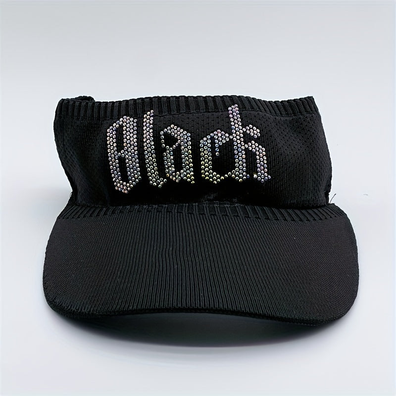 Rhinestone Letter Visor Hat Knitted Elastic Sun Cap