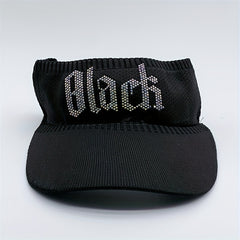 Rhinestone Letter Visor Hat Knitted Elastic Sun Cap