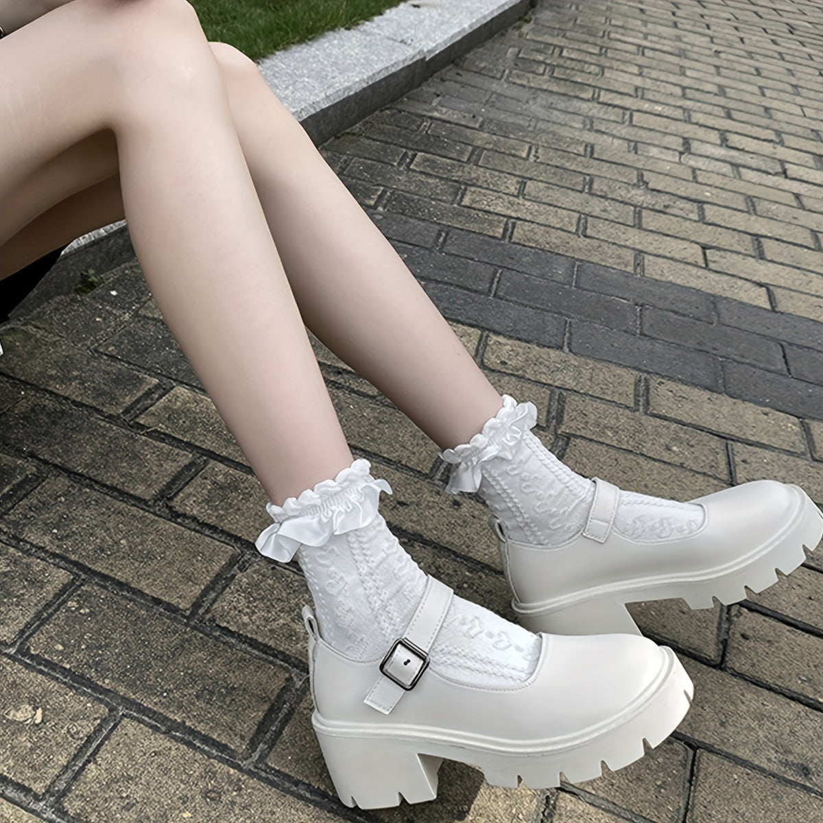 Chunky Heeled Mary Jane Buckle Strap Platform Shoes