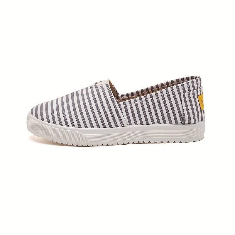 Women's Striped Canvas Slip-On Flat Shoes Casual Walking Sneakers