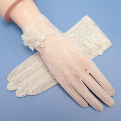 Breathable Lace Driving Cycling Gloves Full Finger Touch Screen Short Gloves