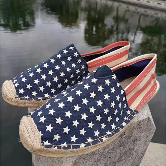 Women's Flag Pattern Flat Casual Shoes Slip On Low Top Round Toe