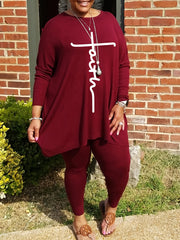  Letter Print Long Sleeve Shirt & Leggings Set