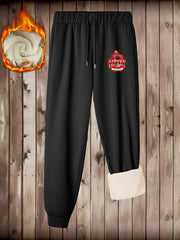  Christmas Casual Pants Women's Plus Slogan Print Fleece Liner