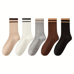 5 Pairs Striped Trim Socks Breathable Sports Stockings